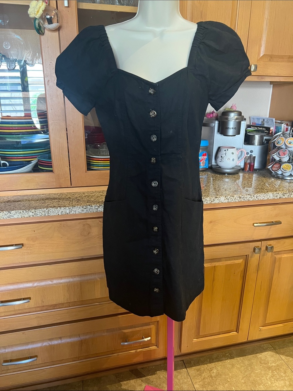 Madewell Black Button-Front Puff Sleeve Mini Dress - Picture 2 of 4